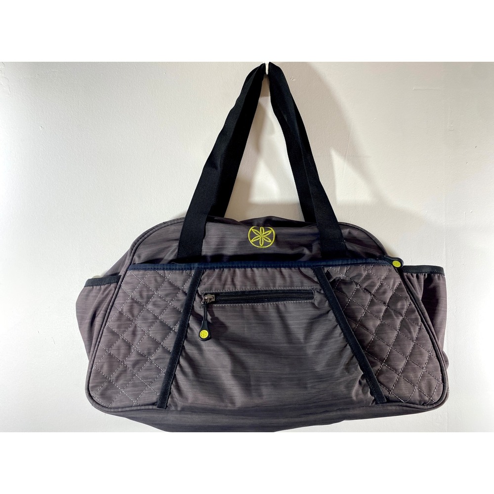 Gaiam Yoga Mat Bag Gray Lime Green Quilted Gym Duffle Tote Bag